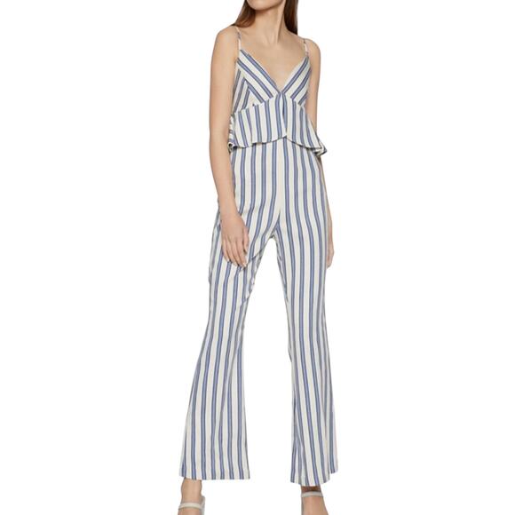 BCBGeneration Blue Striped Peplum Jumpsuit Size 12 NWT - Picture 4 of 8